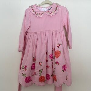 Pink Cotton Kids long sleeve corduroy dress